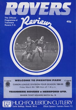 Tranmere Rovers v Hereford United Match Programme 1985-03-08